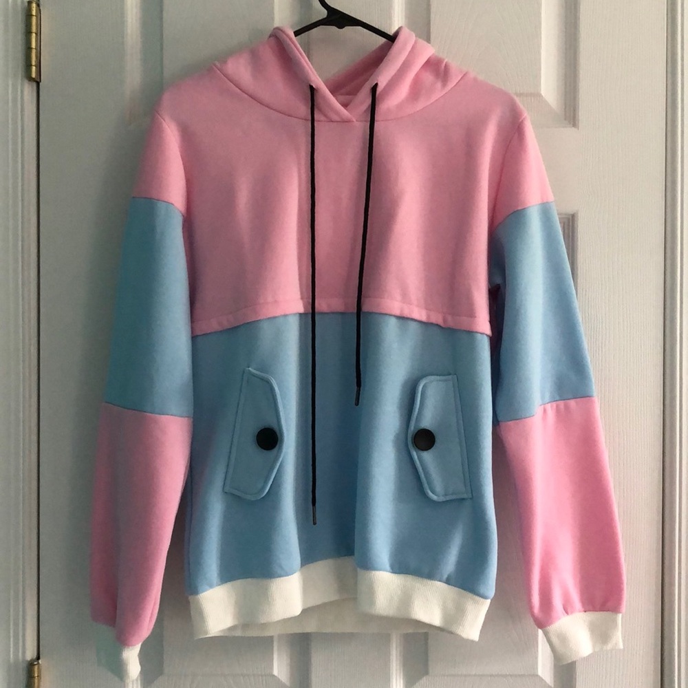 Pink and Blue Color-block Hoodie